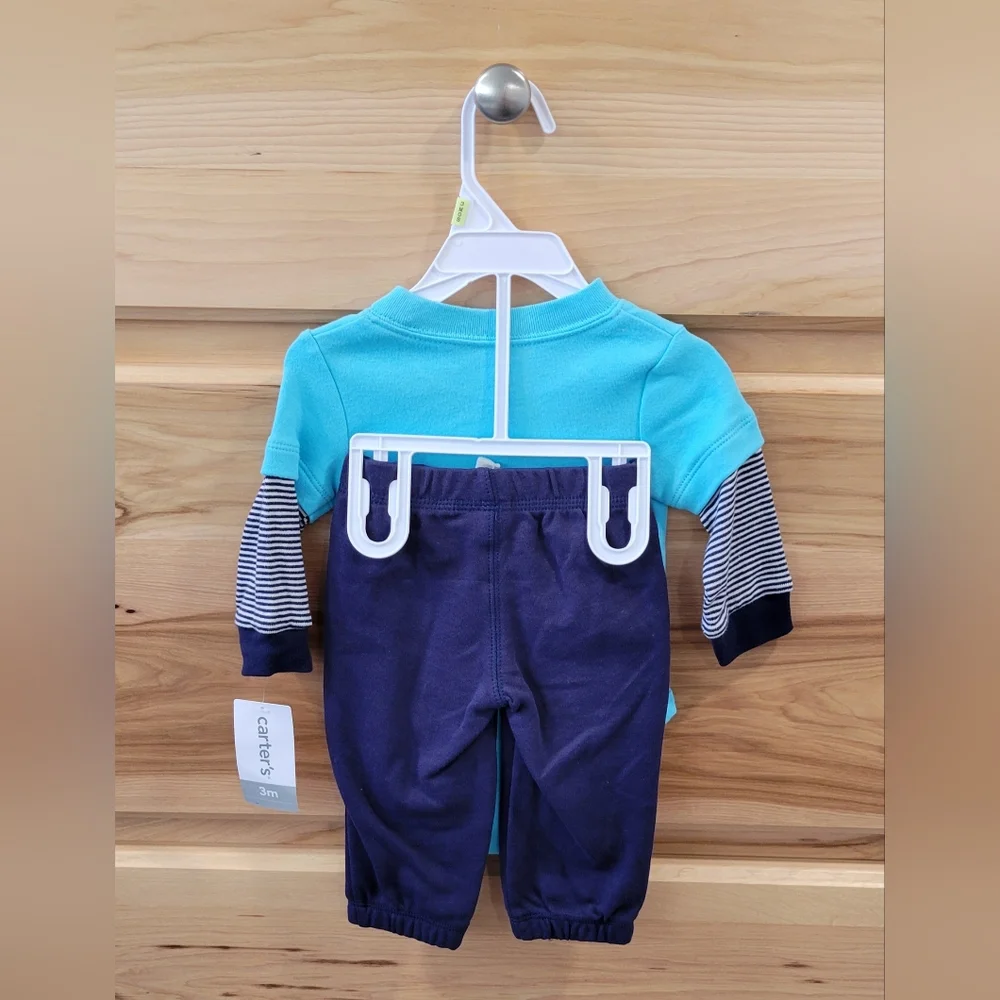 NWT Carter's Boy's 2 Pc Set 3 Months Winter Dog‎ Baby Blue Sweatpants Baby Gift